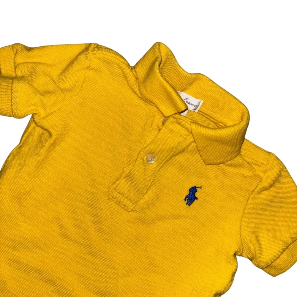 Ralph Lauren Kids Yellow Short Sleeve Pique Polo Shirt Blue Pony Logo‎ Size 6M